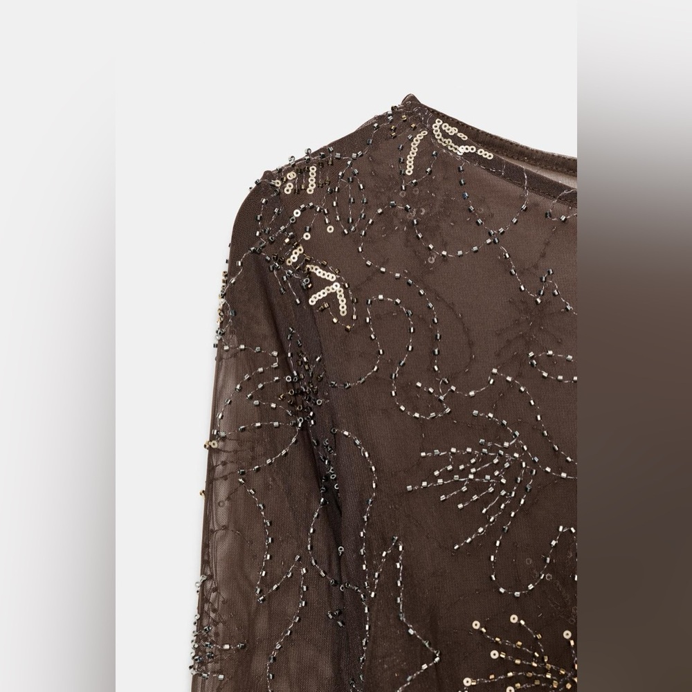 🆕(NWT) ZARA **VIRAL** Embroidered Sequin Beaded Tulle Top and Pants Set. SMALL - Picture 13 of 15